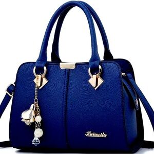 Gorgeous Blue medium handbag with long straps.